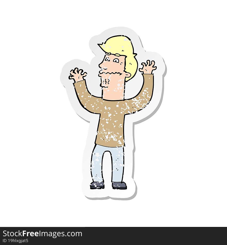 retro distressed sticker of a cartoon nervous man