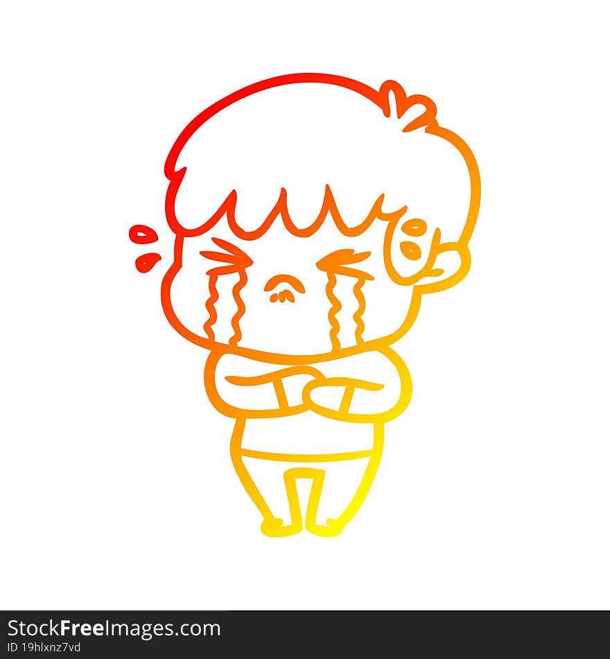 warm gradient line drawing cartoon boy crying