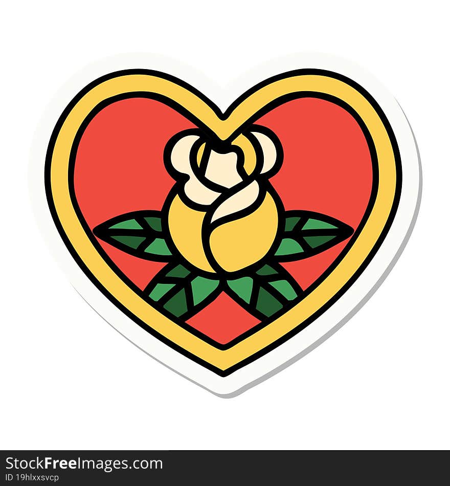 sticker of tattoo in traditional style of a heart and flowers. sticker of tattoo in traditional style of a heart and flowers