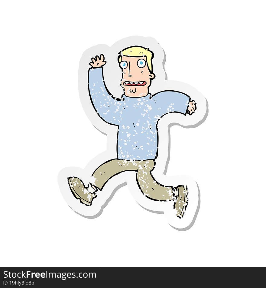 Retro Distressed Sticker Of A Cartoon Terrified Man