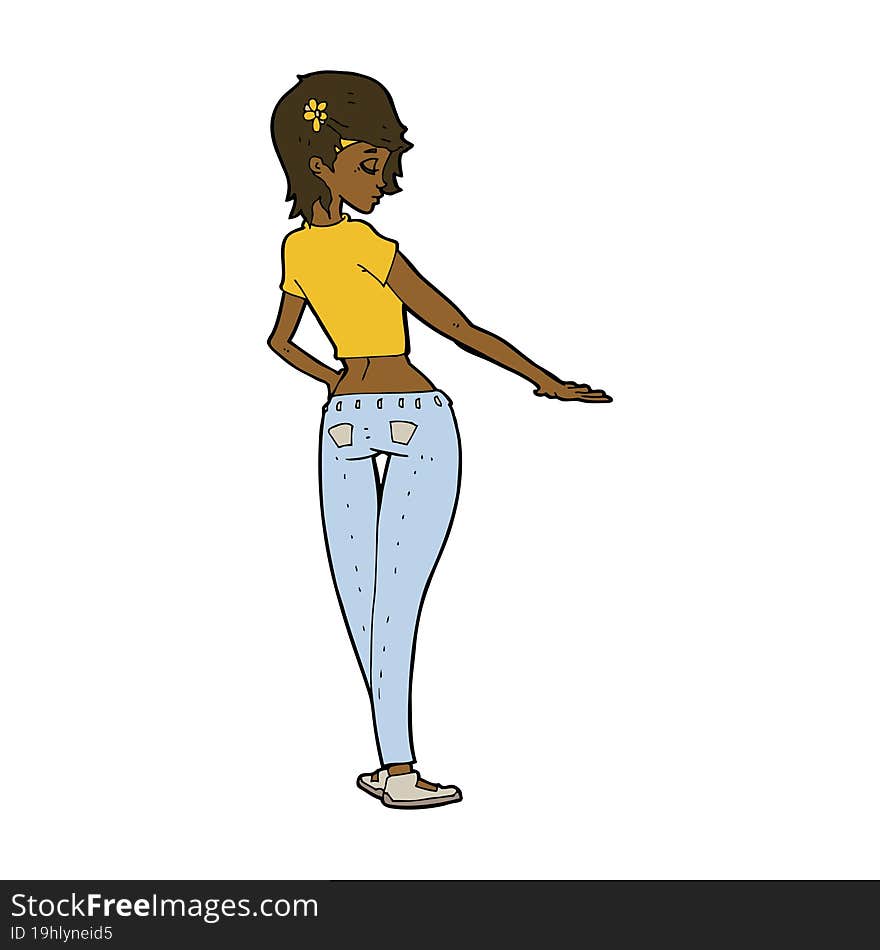 cartoon pretty girl in jeans and tee