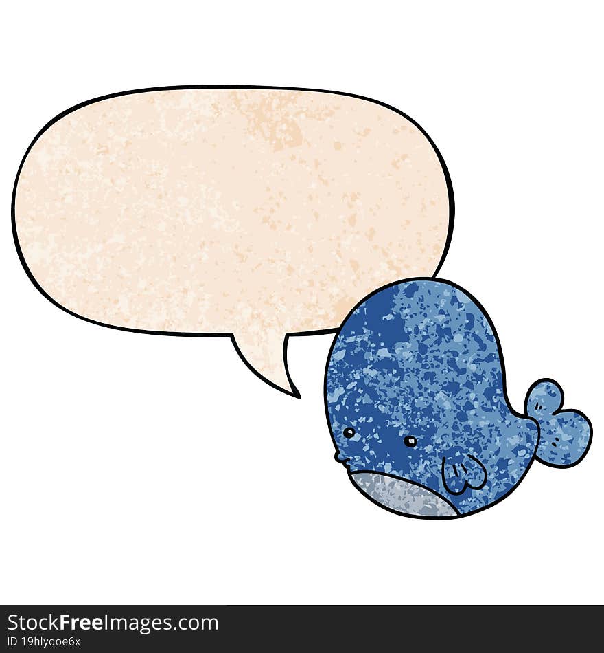 Cartoon Whale And Speech Bubble In Retro Texture Style