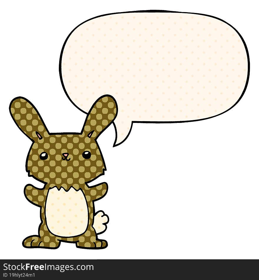 cute cartoon rabbit with speech bubble in comic book style