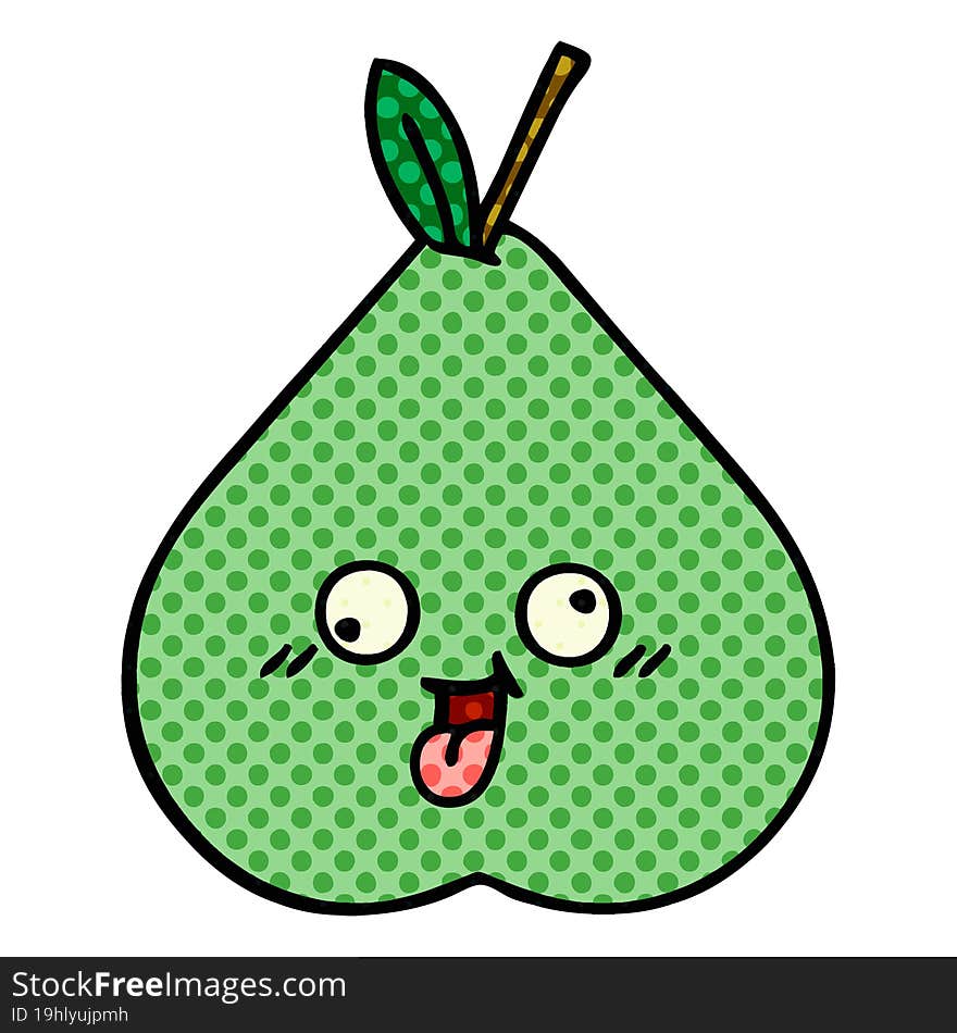 comic book style cartoon of a green pear