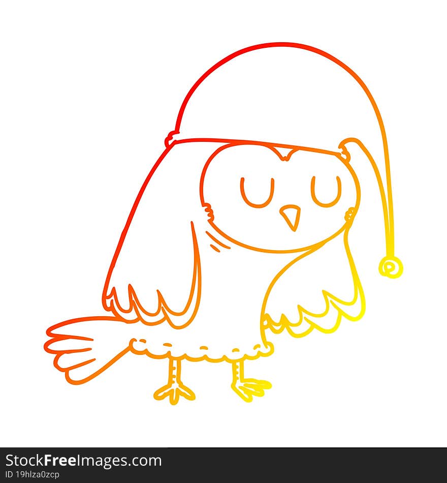 Warm Gradient Line Drawing Cartoon Owl Sleeping