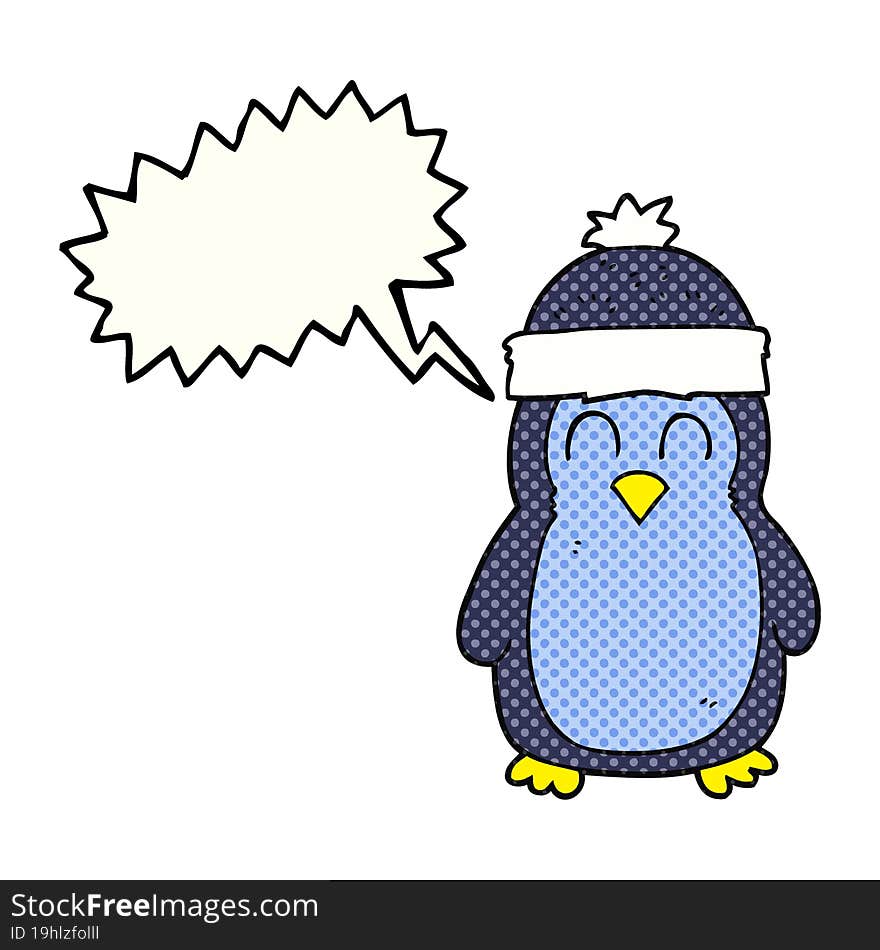 freehand drawn comic book speech bubble cartoon penguin