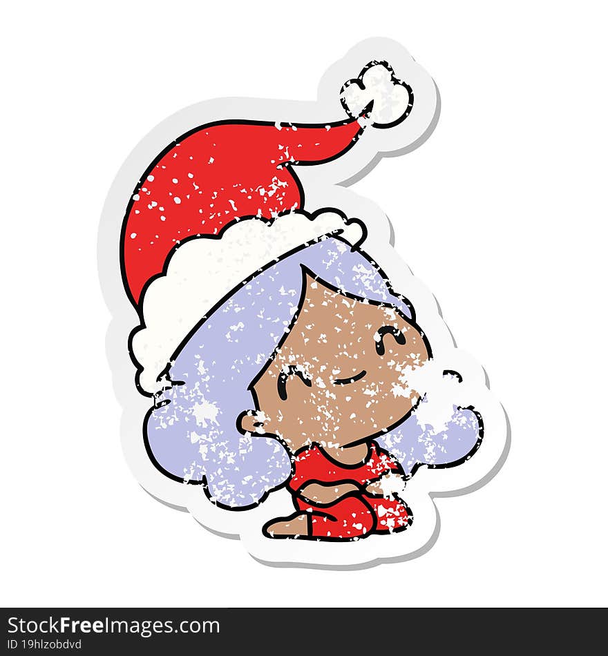 christmas distressed sticker cartoon of kawaii girl