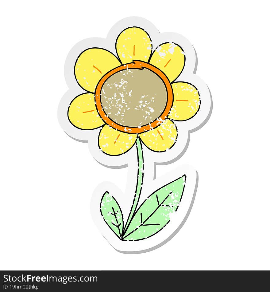 distressed sticker of a quirky hand drawn cartoon daisy