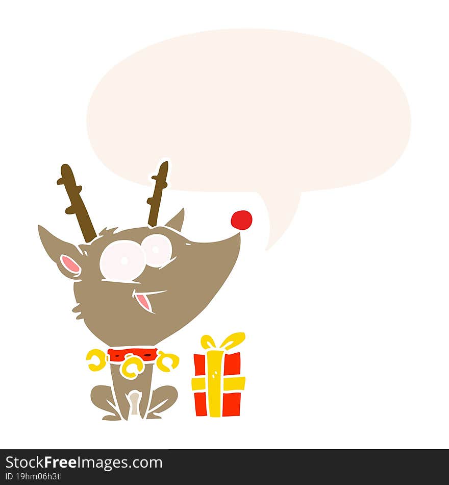 cartoon christmas reindeer and speech bubble in retro style