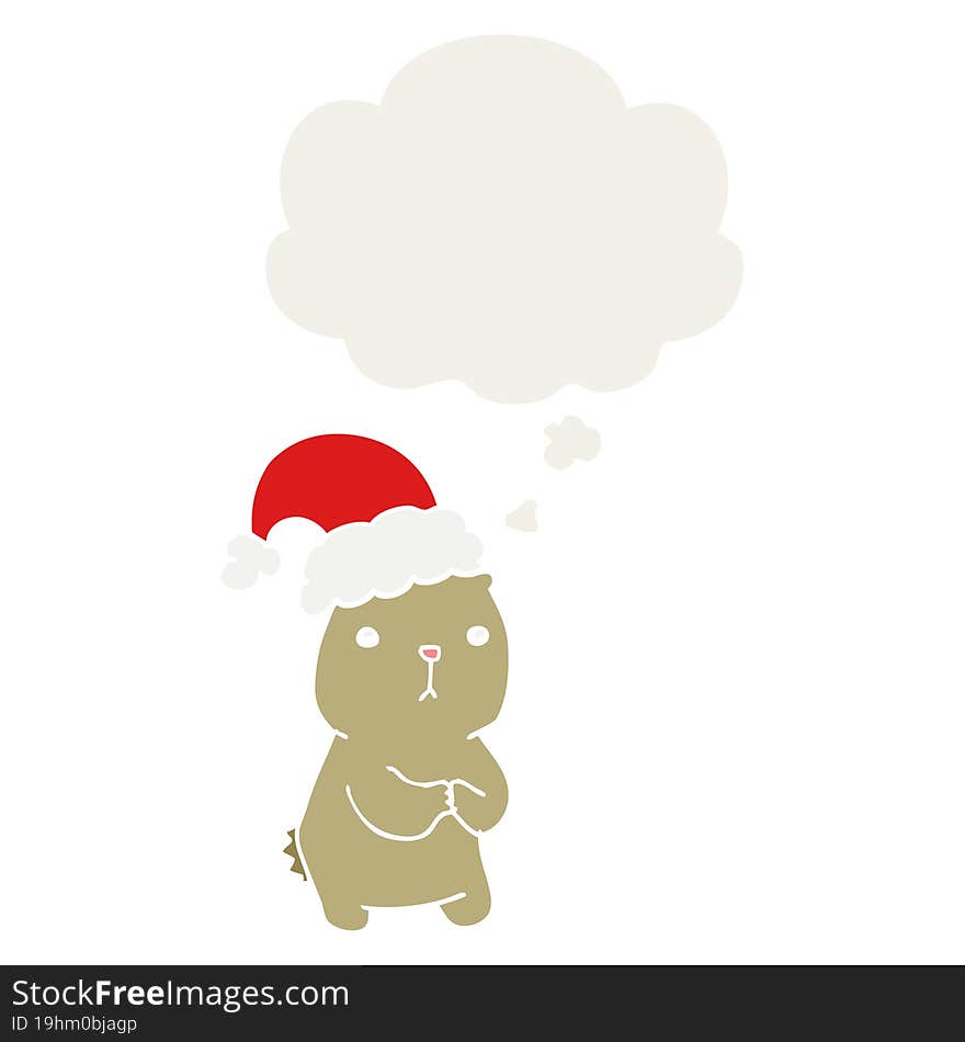 Cartoon Christmas Bear Worrying And Thought Bubble In Retro Style