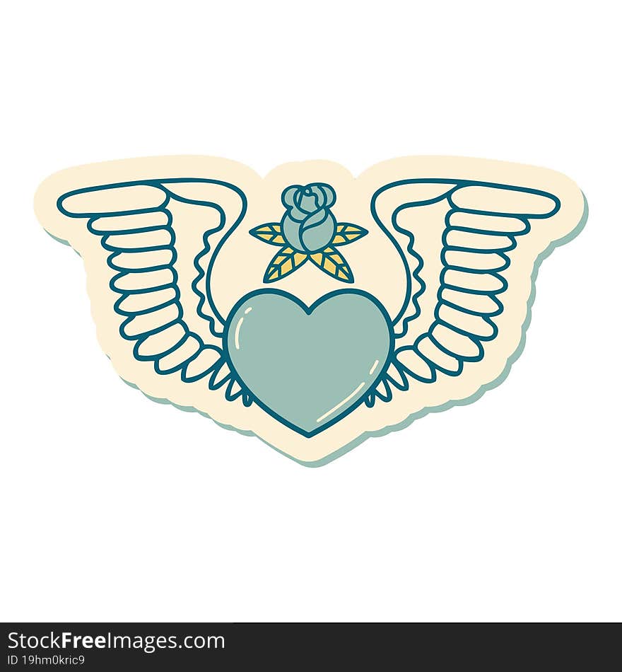 Tattoo Style Sticker Of A Heart With Wings