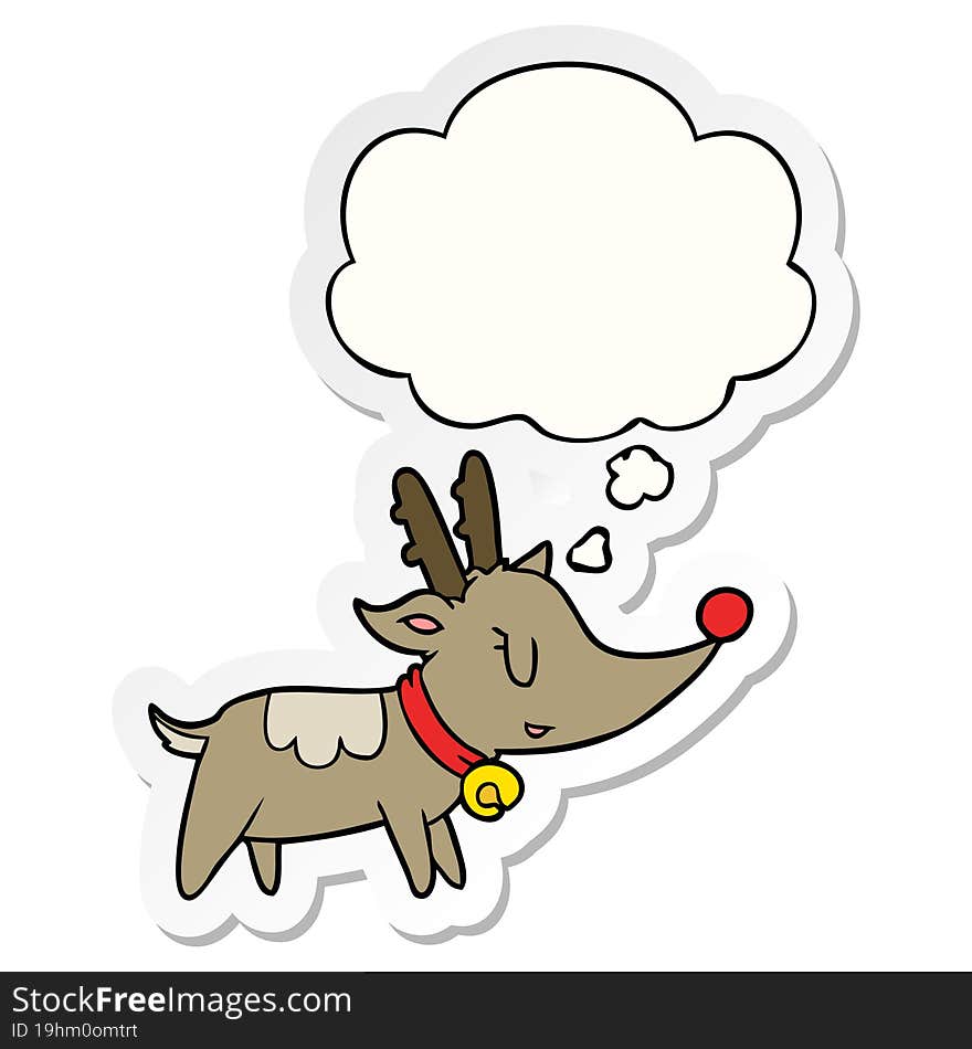 cartoon christmas reindeer and thought bubble as a printed sticker