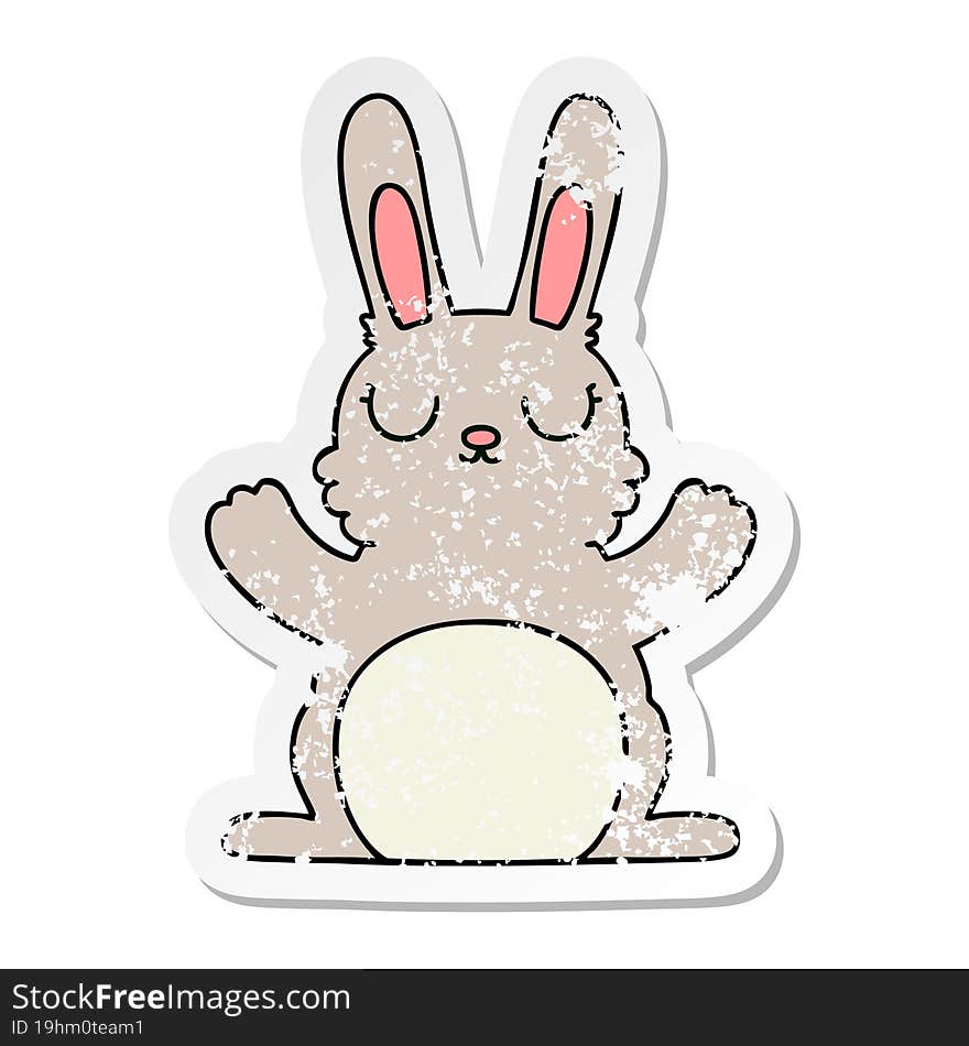 distressed sticker of a quirky hand drawn cartoon rabbit