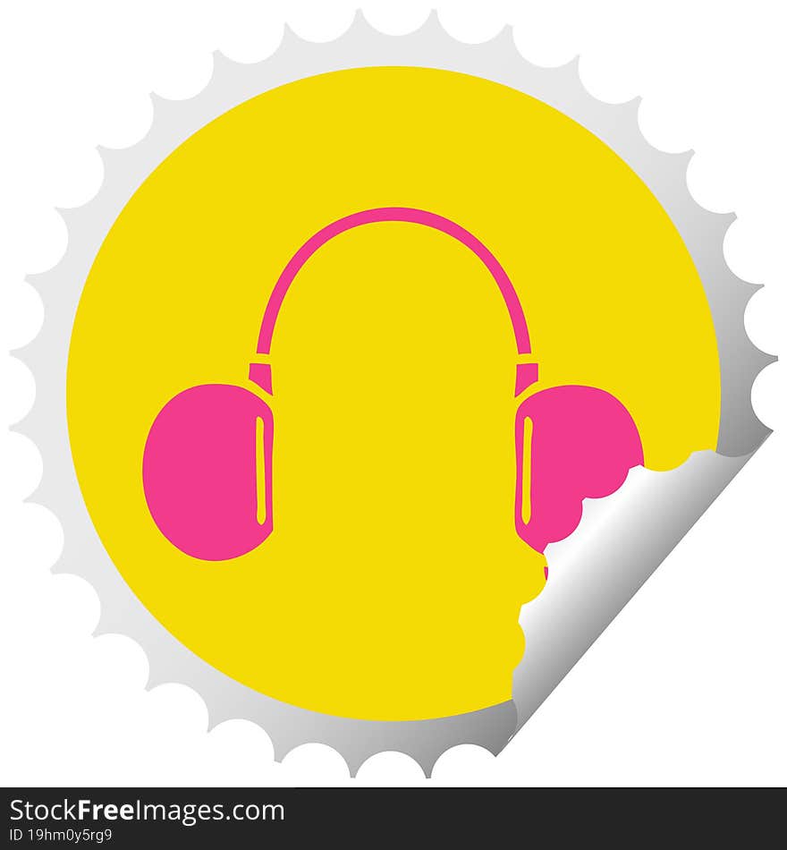 Circular Peeling Sticker Cartoon Retro Headphone