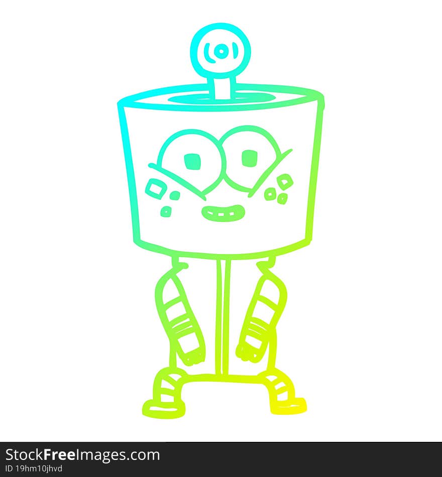 cold gradient line drawing of a happy cartoon robot