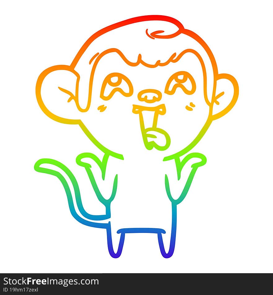 rainbow gradient line drawing crazy cartoon monkey