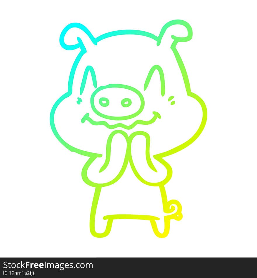 cold gradient line drawing nervous cartoon pig