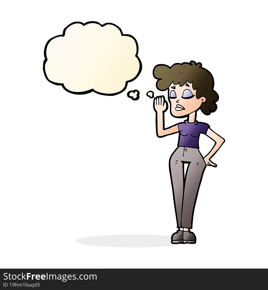 cartoon woman ignoring with thought bubble