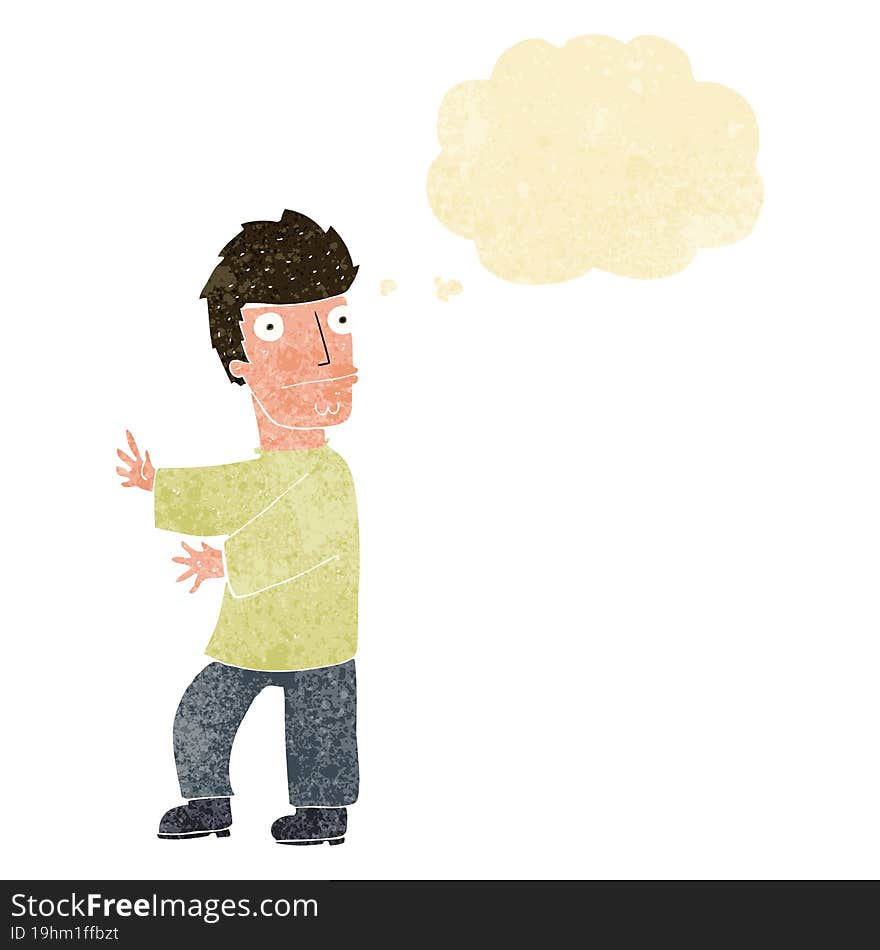 cartoon nervous man with thought bubble