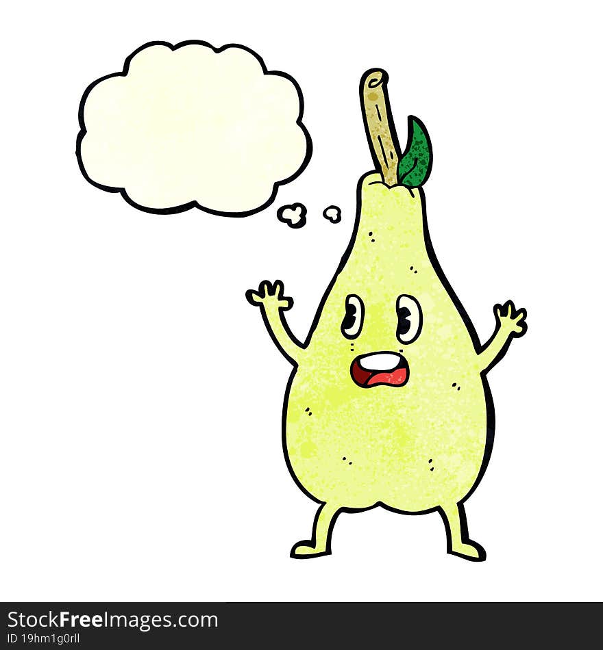 cartoon frightened pear with thought bubble