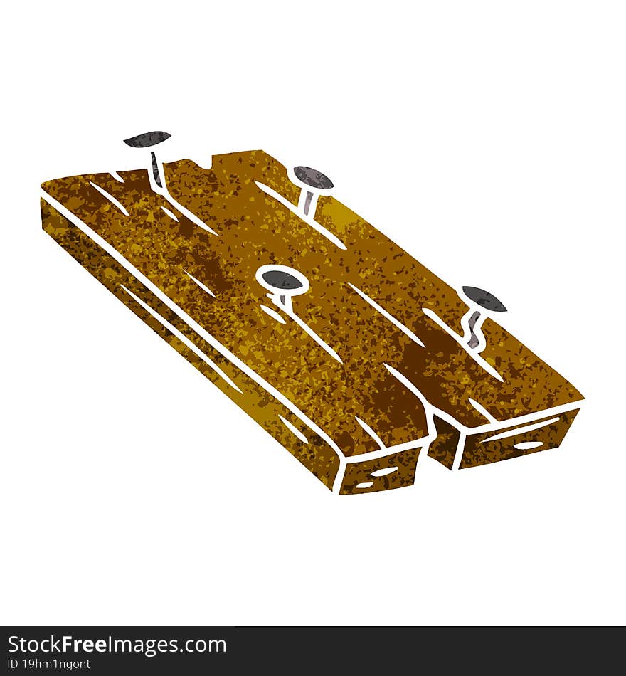 retro cartoon doodle of nails in a board