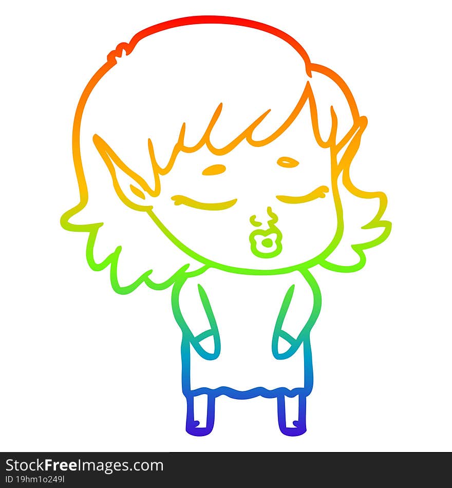 rainbow gradient line drawing of a pretty cartoon elf girl