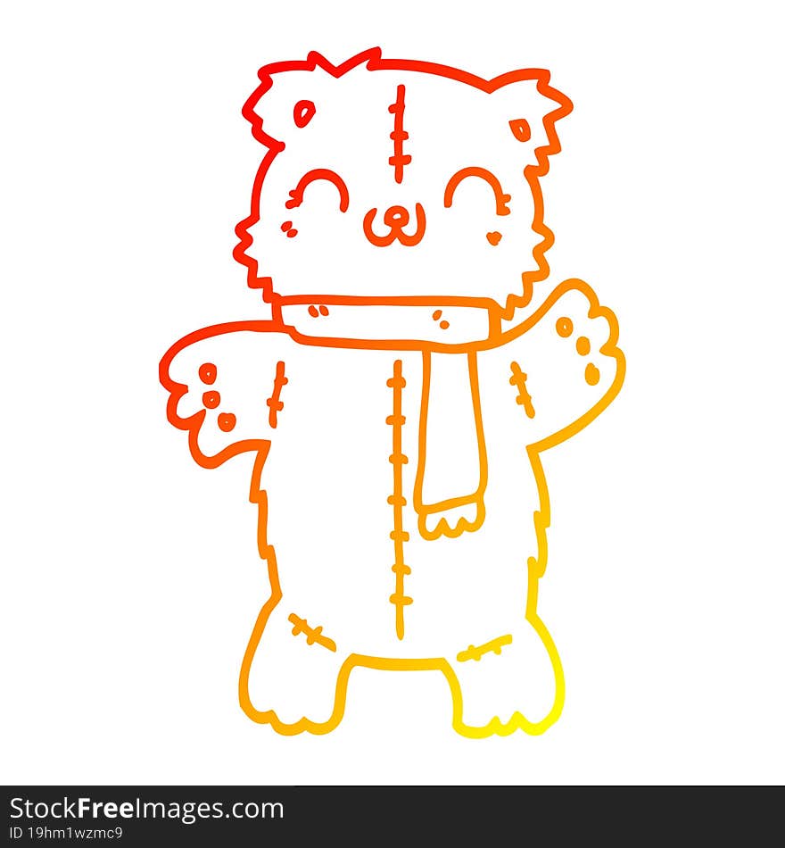 warm gradient line drawing of a cartoon teddy bear