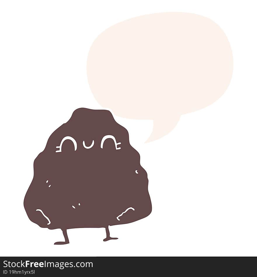 cartoon rock and speech bubble in retro style