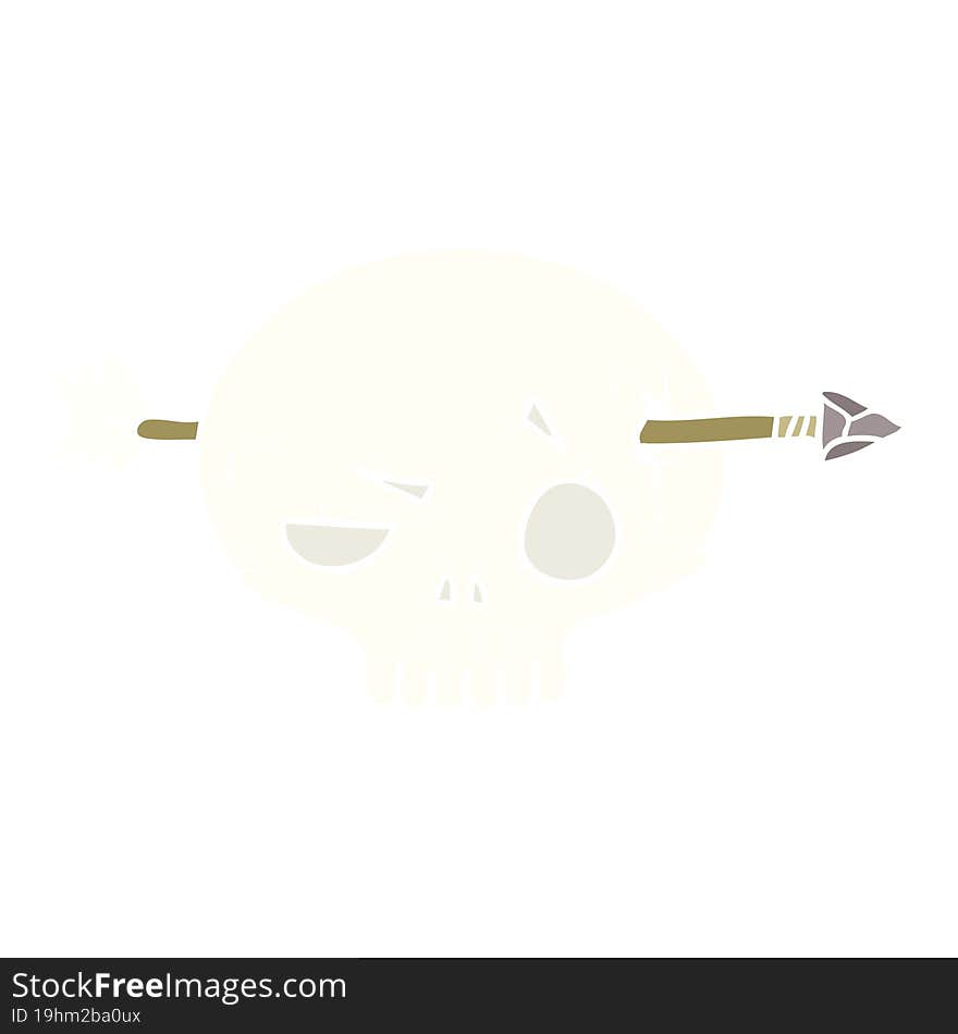 flat color style cartoon skull shot through by arrow