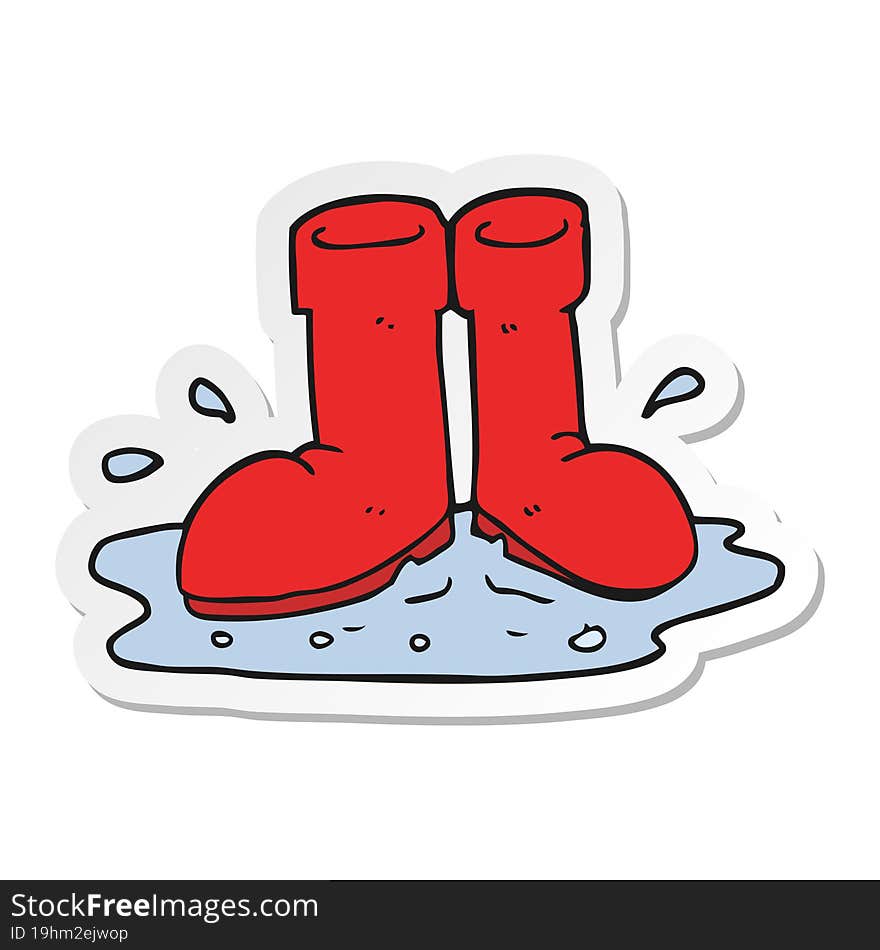 sticker of a cartoon wellington boots in puddle