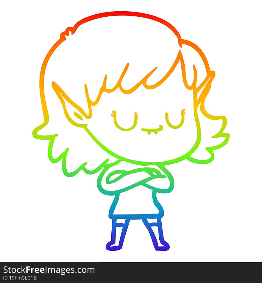 rainbow gradient line drawing happy cartoon elf girl