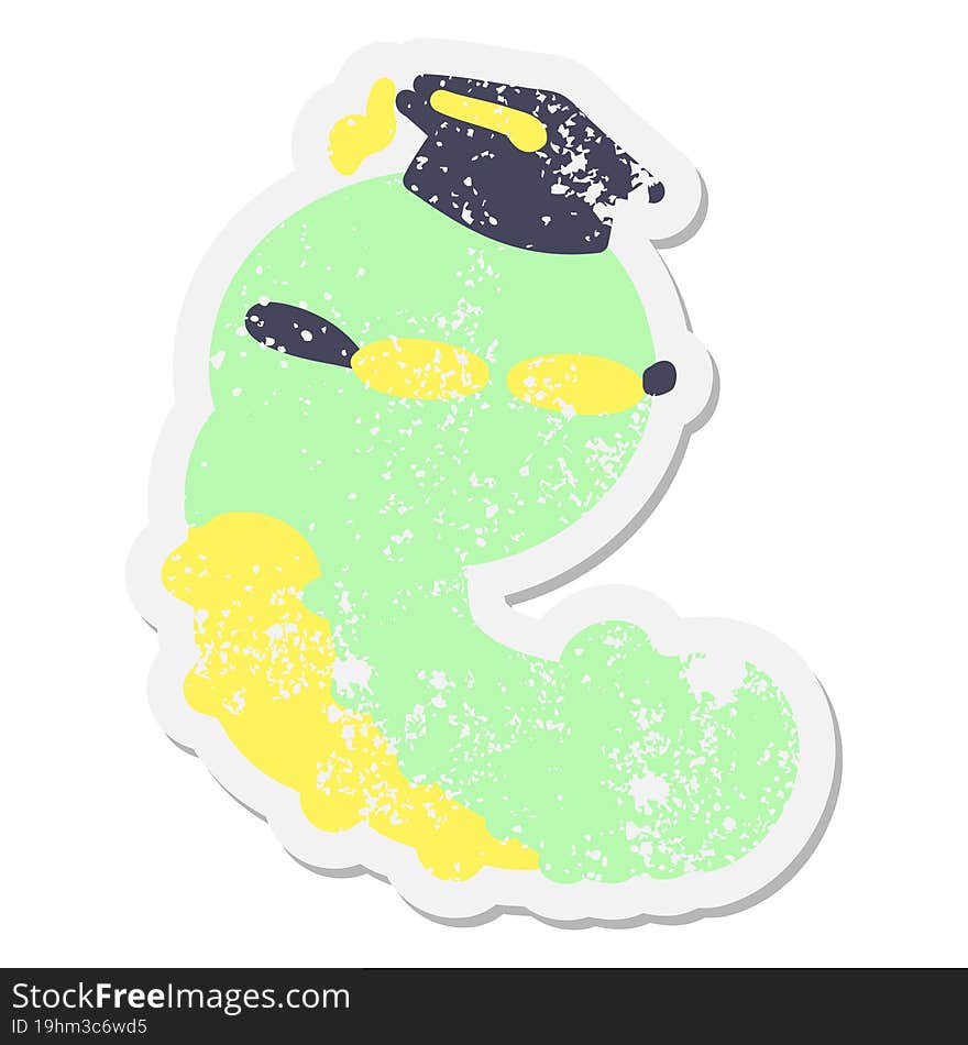 cute cartoon clever caterpillar grunge sticker