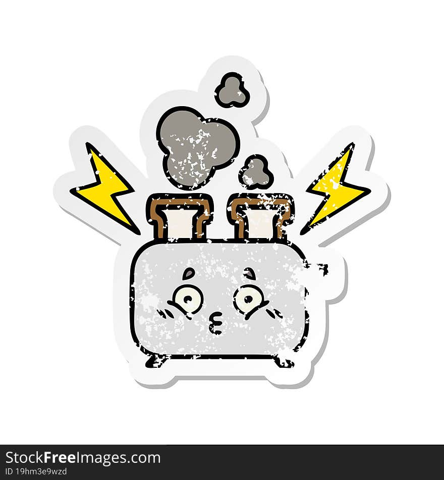 distressed sticker of a cute cartoon of a toaster