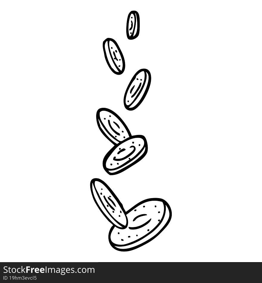 black and white cartoon falling coins