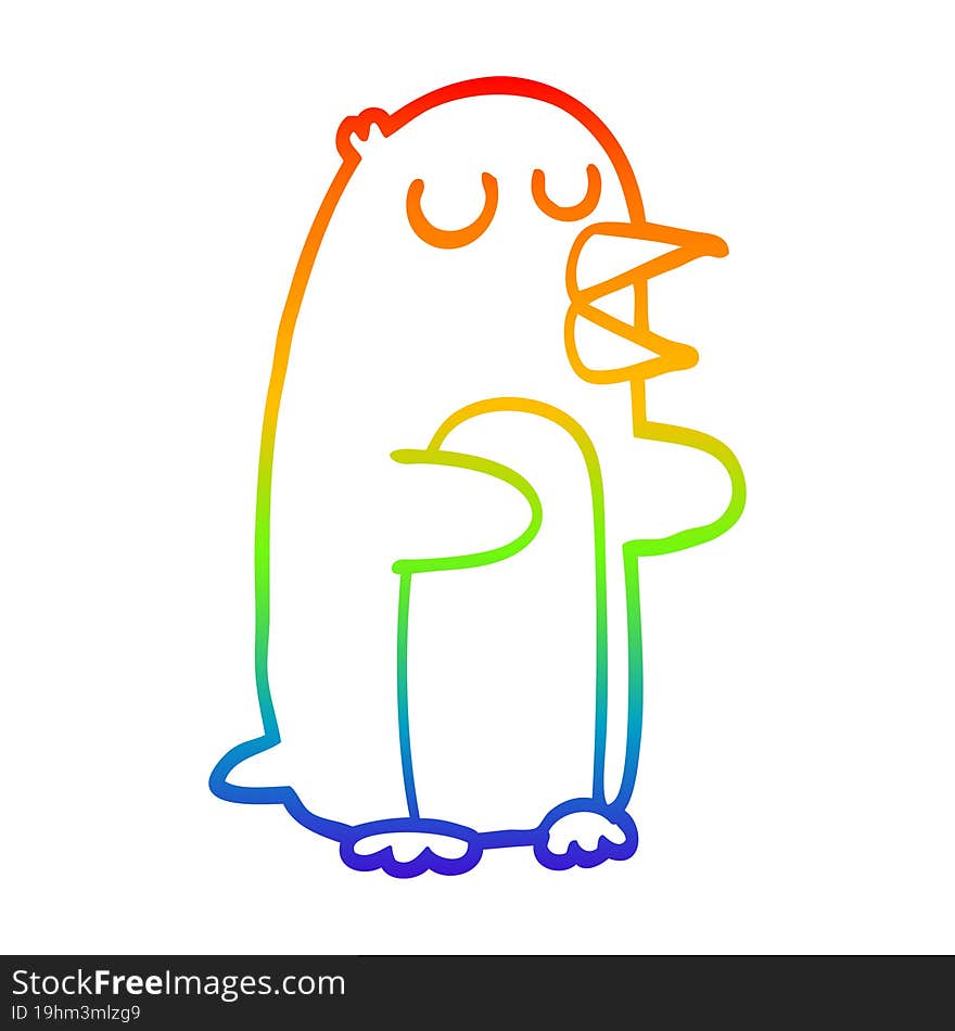 rainbow gradient line drawing cartoon penguin