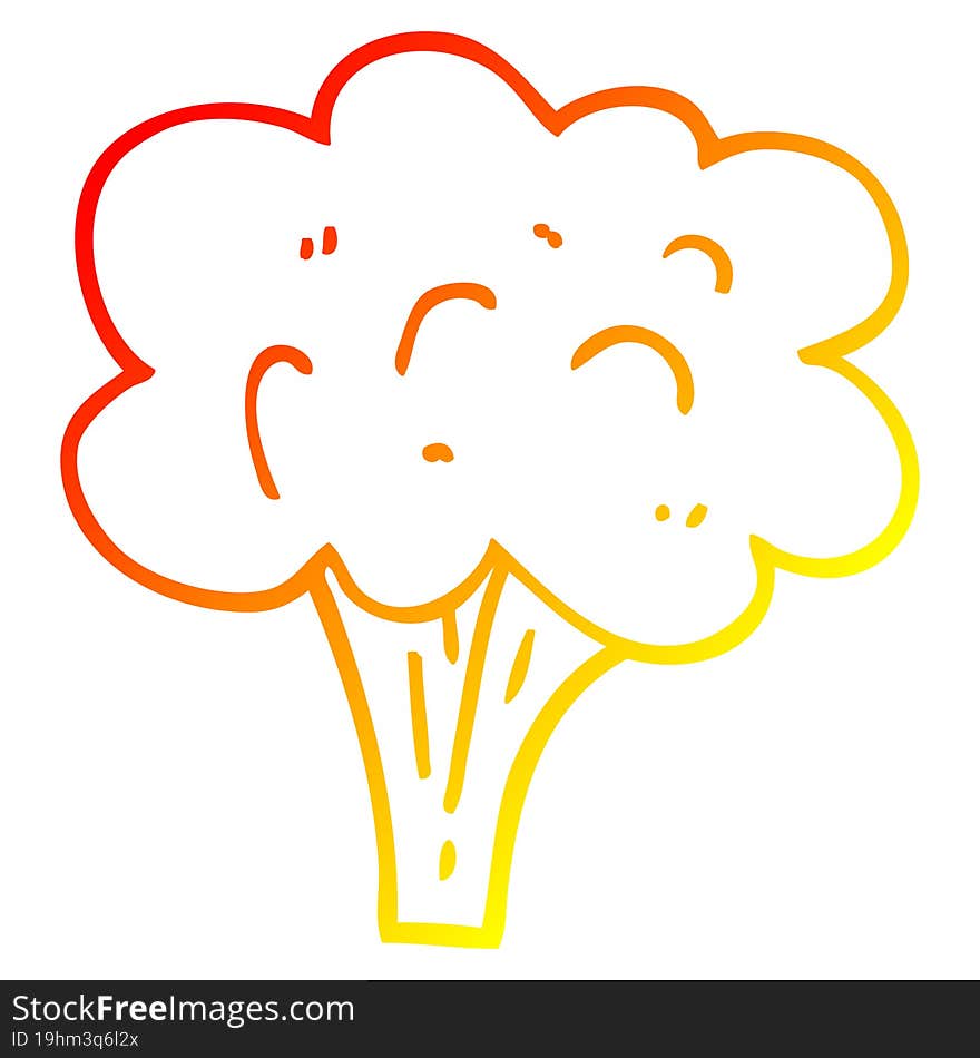 warm gradient line drawing cartoon broccoli stalk