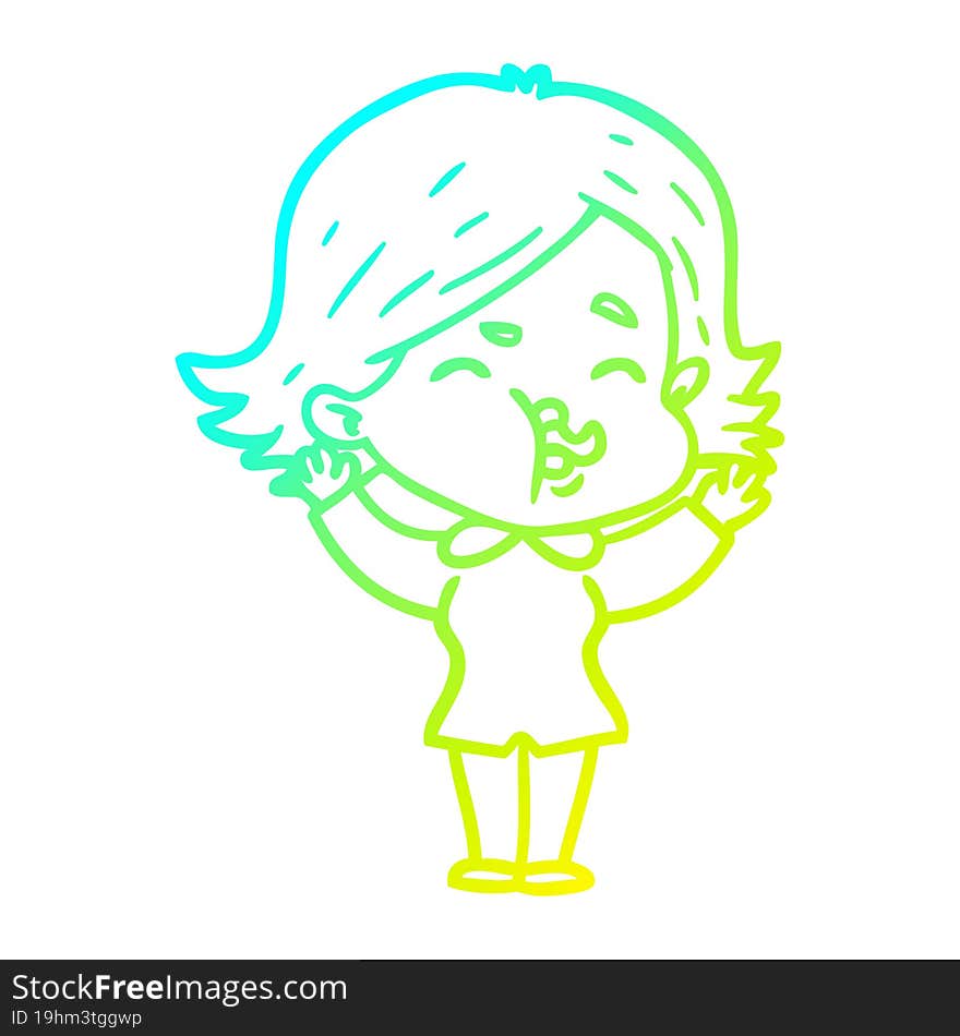 cold gradient line drawing of a cartoon girl pulling face