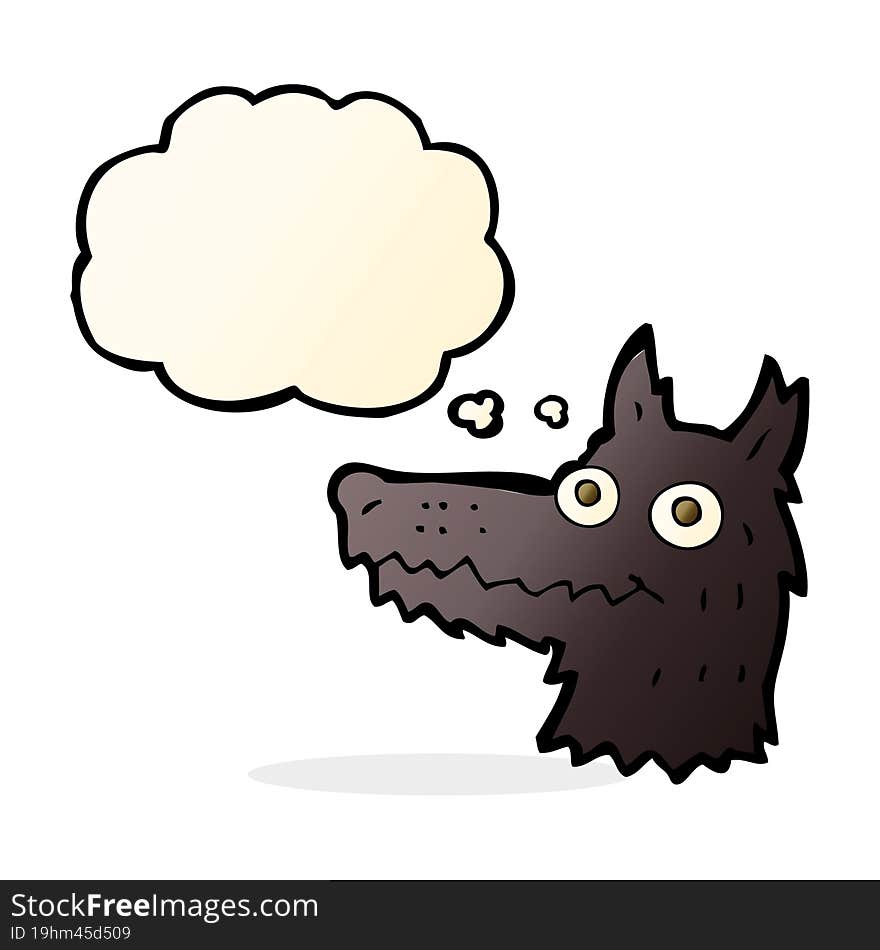 cartoon wolf head with thought bubble