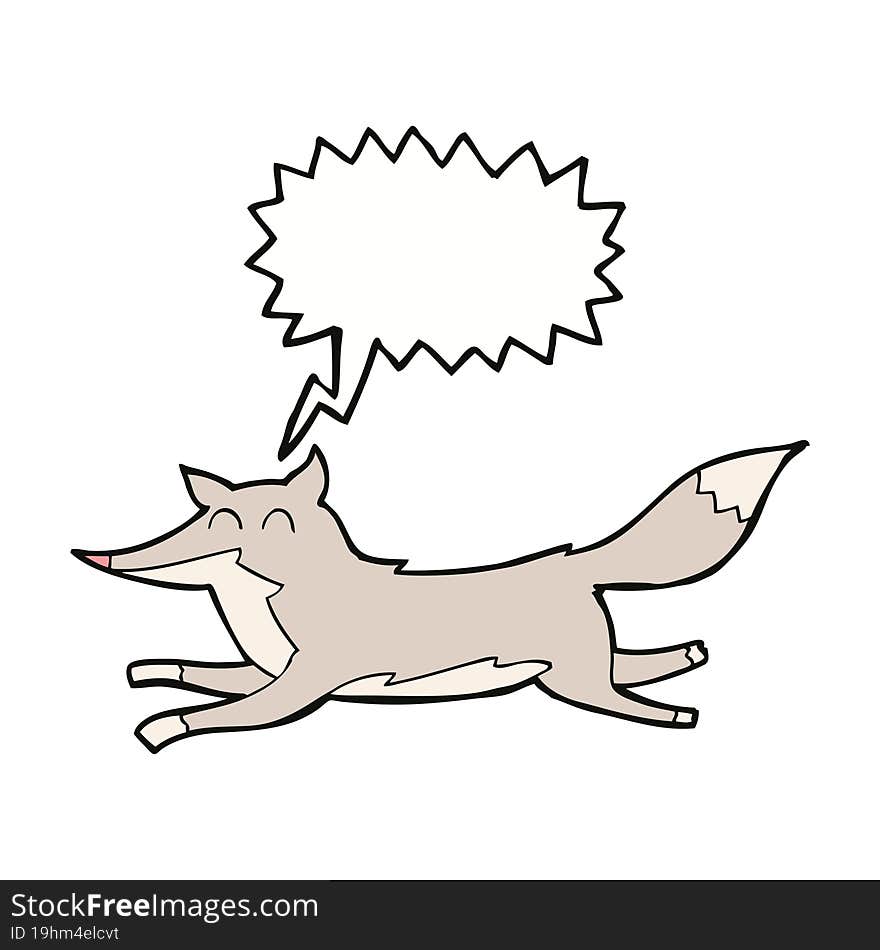 cartoon running wolf with speech bubble