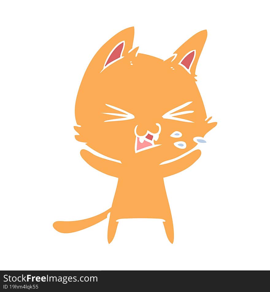 flat color style cartoon cat hissing