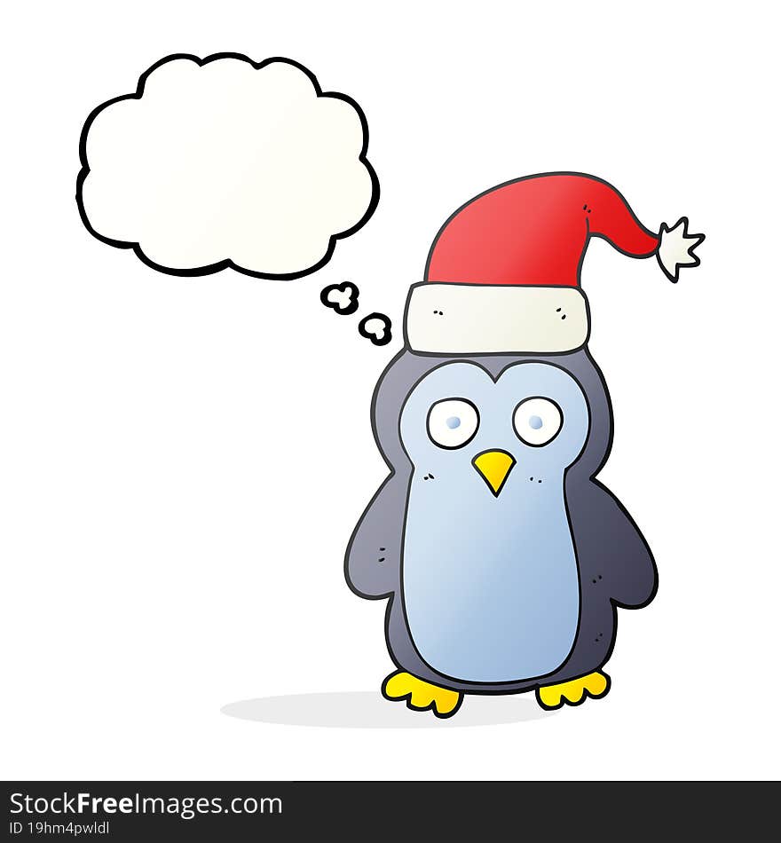 freehand drawn thought bubble cartoon christmas penguin