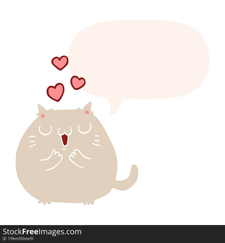 cute cartoon cat in love with speech bubble in retro style