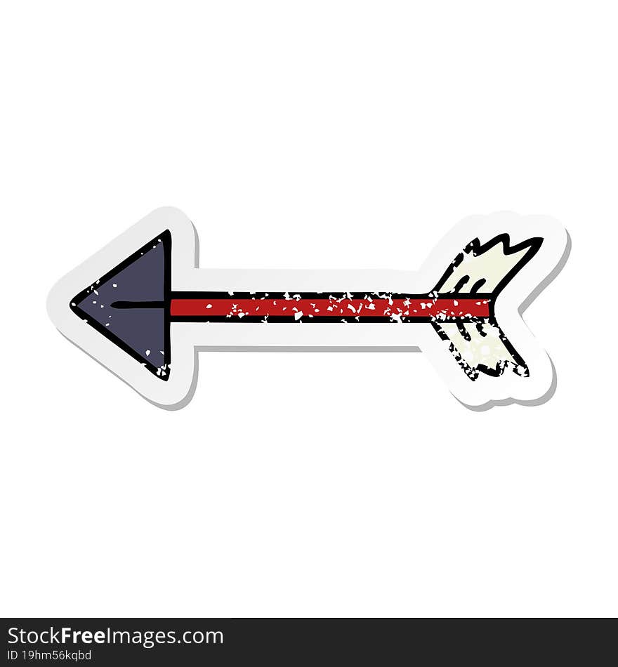 distressed sticker of a quirky hand drawn cartoon arrow