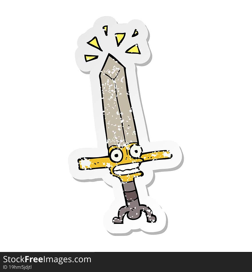 Distressed Sticker Of A Cartoon Magic Sword