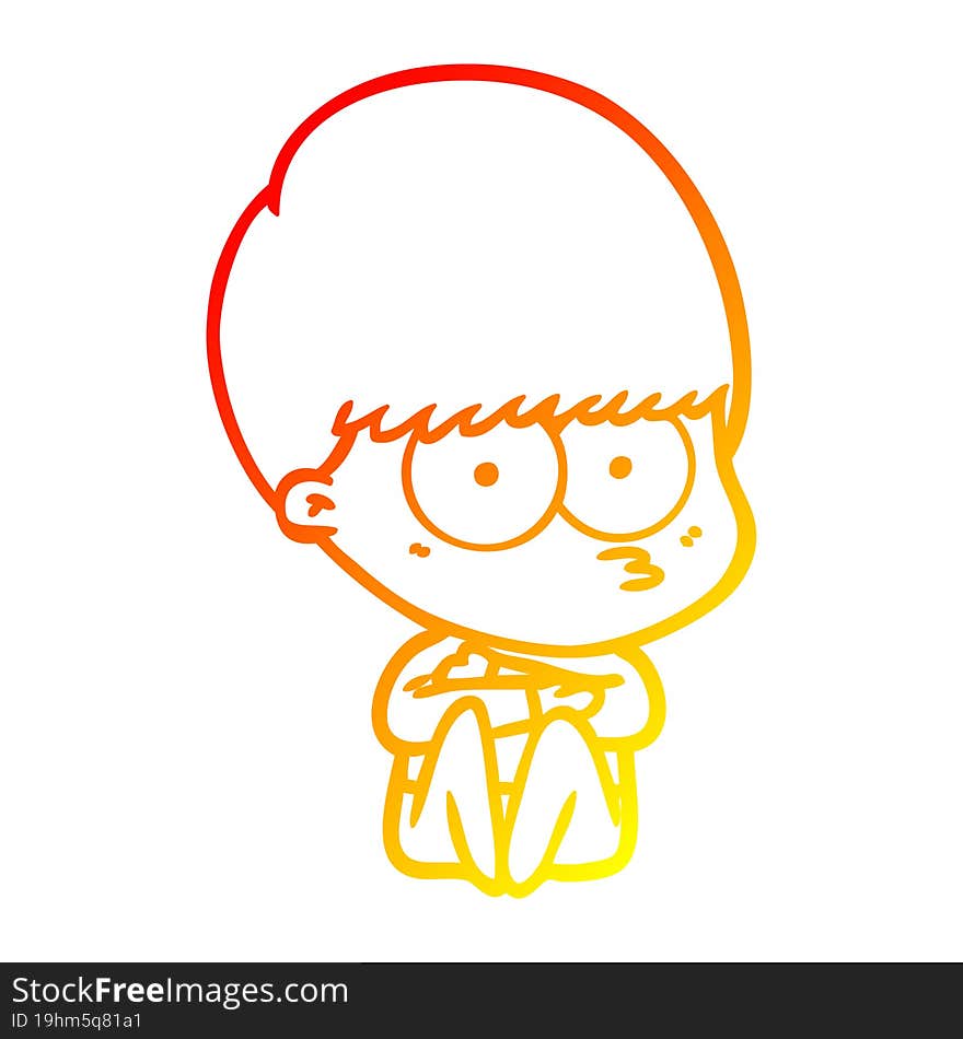 warm gradient line drawing nervous cartoon boy