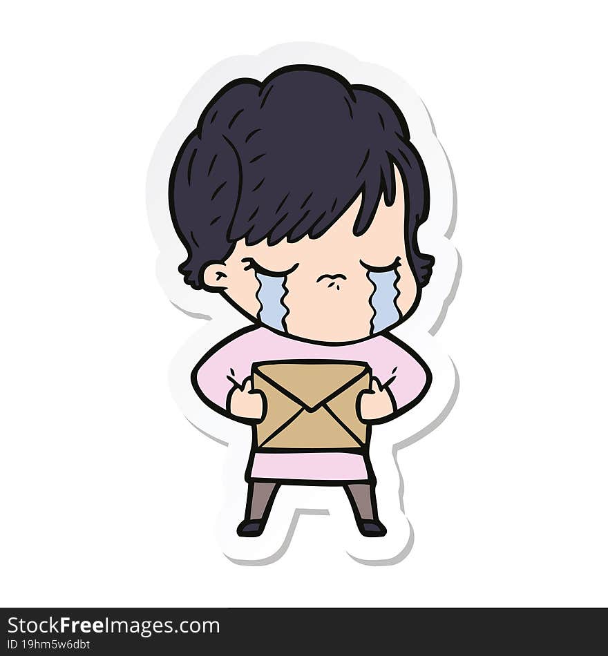 sticker of a cartoon woman crying