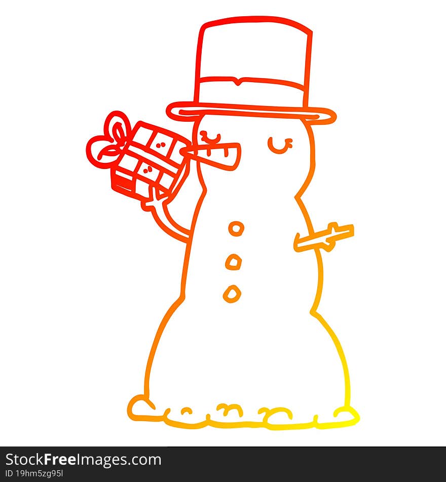 warm gradient line drawing cartoon snowman