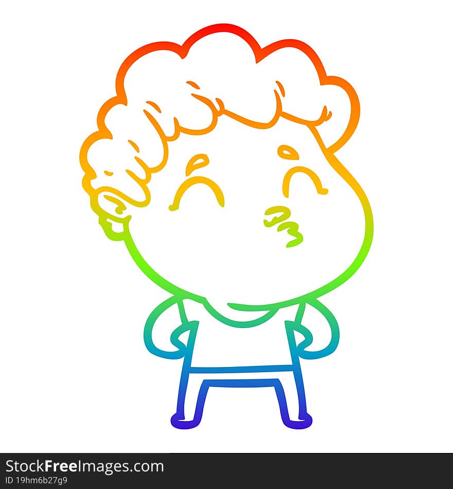 Rainbow Gradient Line Drawing Cartoon Man Pouting