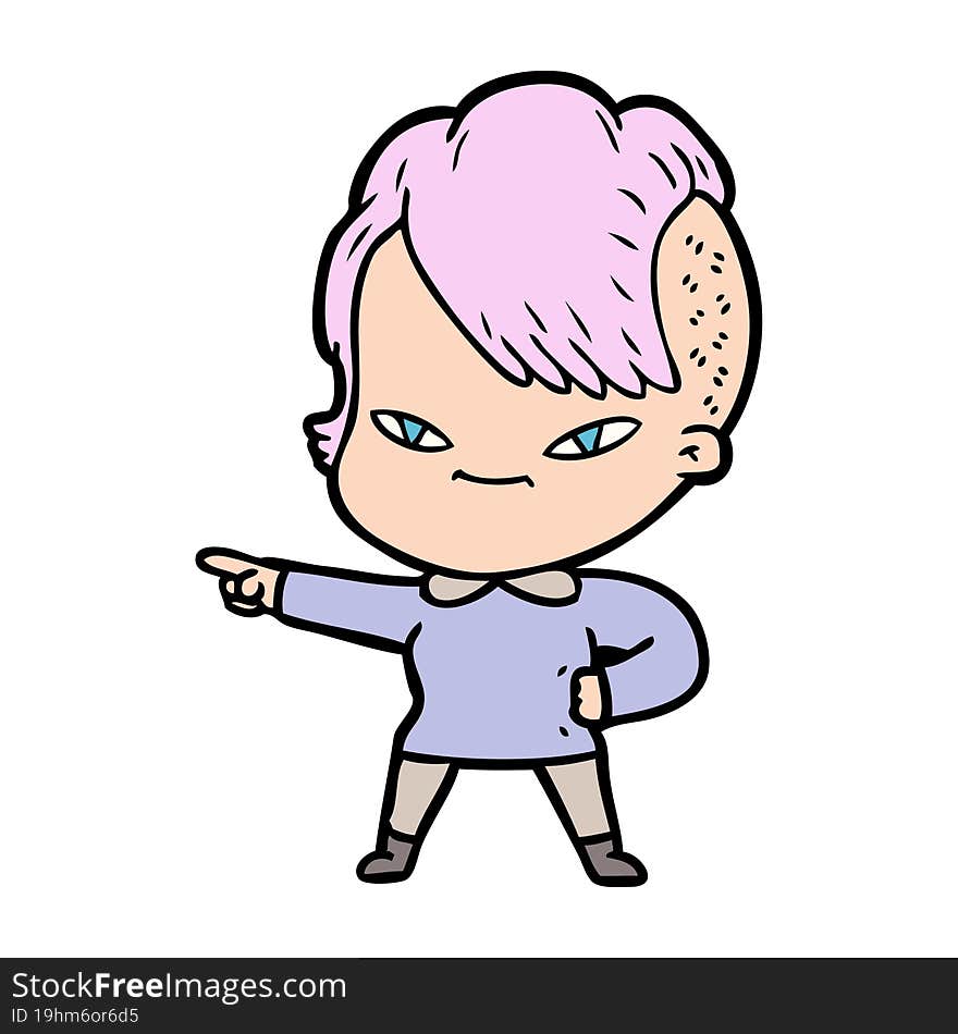 cute cartoon girl with hipster haircut. cute cartoon girl with hipster haircut