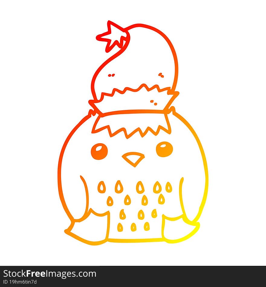 warm gradient line drawing cute cartoon owl wearing christmas hat